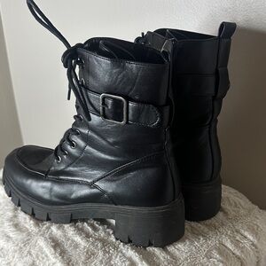 Sincerely Jules Black Leather Combat Boots